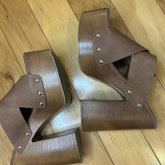 Brown Platform Clog Studded Heeled Mules Sandals for Women - Picture 8 of 12